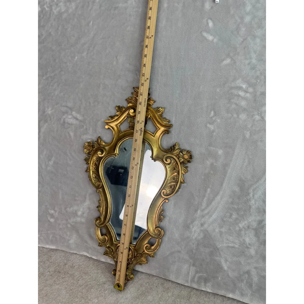 Vintage Gold Ornate Wall Mirror Baroque Rococo Style Floral Scroll 18.5x10.5in